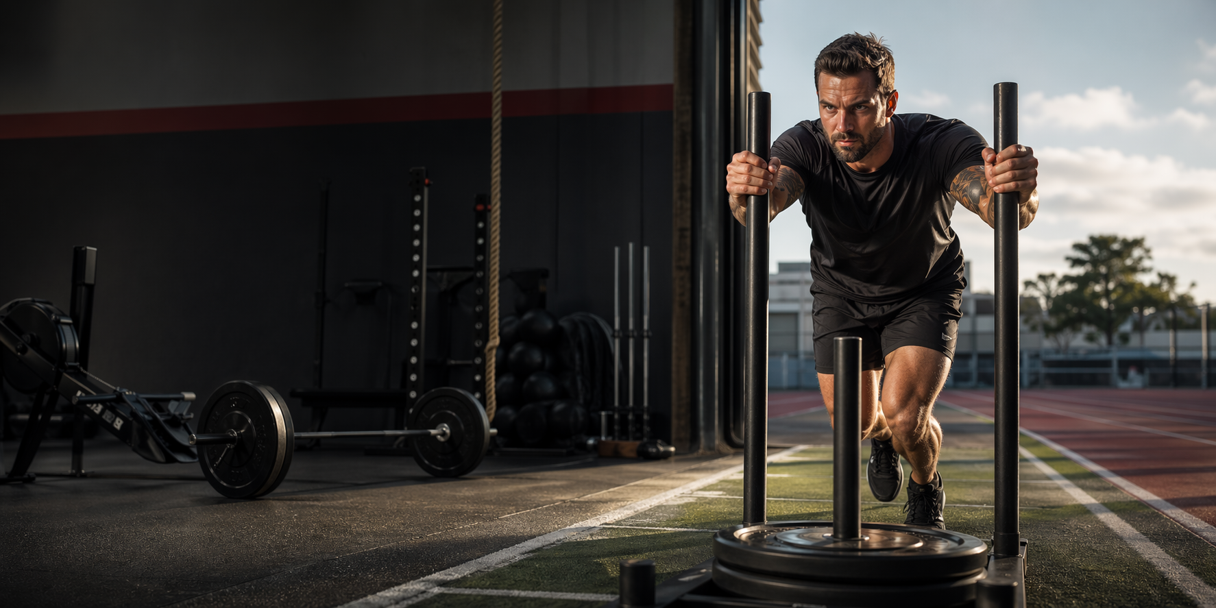 Hybrid Athlet beim intensiven Training